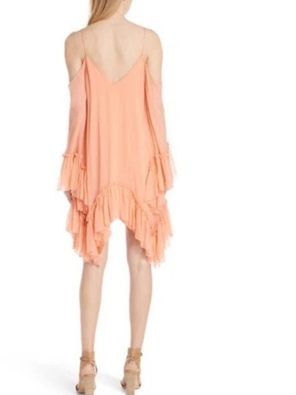 Alice + Olivia Ilaria Cold Shoulder Mini Dress in Peach Color.Size M - Picture 7 of 13